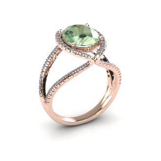 3 Carat Oval Shape Green Amethyst and Halo Diamond Ring In 14 Karat Rose Gold