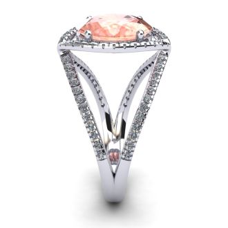 2-3/4 Carat Oval Shape Morganite and Halo Diamond Ring In 14 Karat White Gold