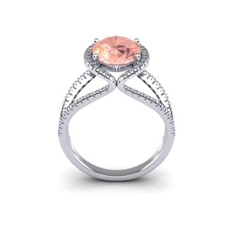 2-3/4 Carat Oval Shape Morganite and Halo Diamond Ring In 14 Karat White Gold