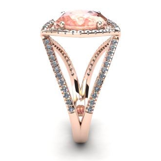 2-3/4 Carat Oval Shape Morganite and Halo Diamond Ring In 14 Karat Rose Gold