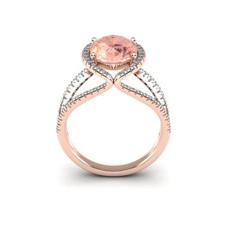 2-3/4 Carat Oval Shape Morganite and Halo Diamond Ring In 14 Karat Rose Gold