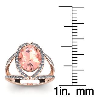 2-3/4 Carat Oval Shape Morganite and Halo Diamond Ring In 14 Karat Rose Gold