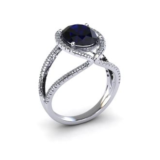 3 1/2 Carat Oval Shape Sapphire and Halo Diamond Ring In 14 Karat White Gold