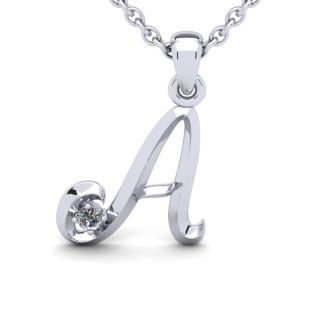 Letter A Diamond Initial Necklace In White Gold With Free Chain