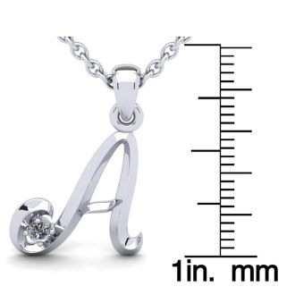 Letter A Diamond Initial Necklace In Sterling Silver With Free Chain
