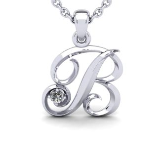 Letter B Diamond Initial Necklace In White Gold With Free Chain