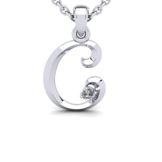Letter C Diamond Initial Necklace In White Gold With Free Chain