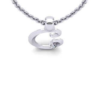 Letter C Diamond Initial Necklace In Sterling Silver With Free Chain