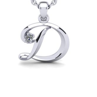 Letter D Diamond Initial Necklace In White Gold With Free Chain