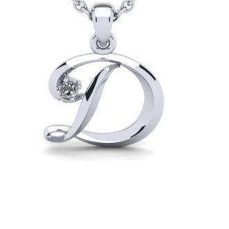 Letter D Diamond Initial Necklace In Sterling Silver With Free Chain
