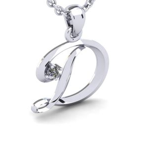 Letter D Diamond Initial Necklace In White Gold With Free Chain