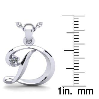 Letter D Diamond Initial Necklace In White Gold With Free Chain