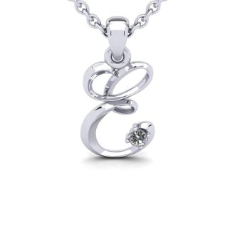 Letter E Diamond Initial Necklace In White Gold With Free Chain