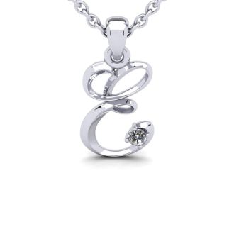 Letter E Diamond Initial Necklace In Sterling Silver With Free Chain