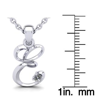 Letter E Diamond Initial Necklace In White Gold With Free Chain
