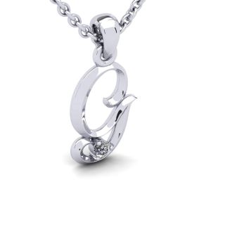 Letter G Diamond Initial Necklace In White Gold With Free Chain