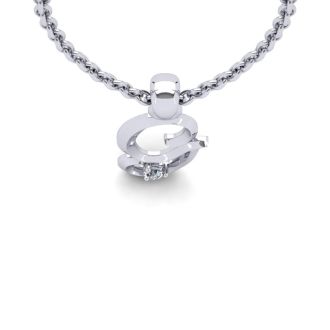 Letter G Diamond Initial Necklace In White Gold With Free Chain