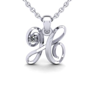 Letter H Diamond Initial Necklace In Sterling Silver With Free Chain