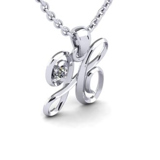 Letter H Diamond Initial Necklace In Sterling Silver With Free Chain