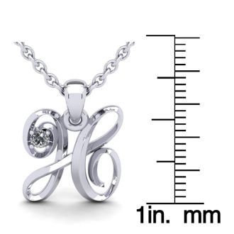 Letter H Diamond Initial Necklace In White Gold With Free Chain