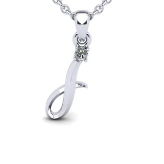 Letter I Diamond Initial Necklace In White Gold With Free Chain