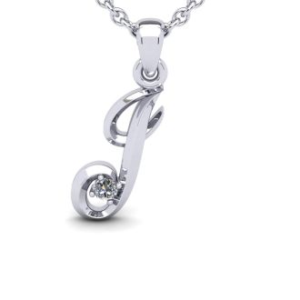 Letter J Diamond Initial Necklace In Sterling Silver With Free Chain