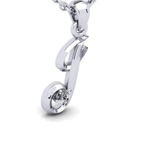 Letter J Diamond Initial Necklace In Sterling Silver With Free Chain