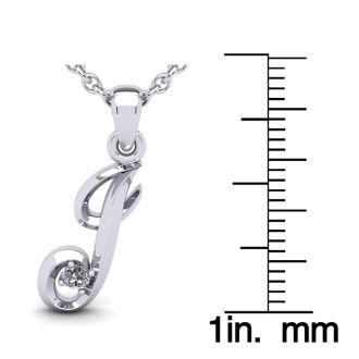 Letter J Diamond Initial Necklace In Sterling Silver With Free Chain