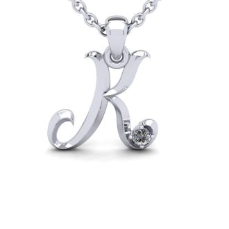 Letter K Diamond Initial Necklace In Sterling Silver With Free Chain