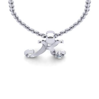 Letter K Diamond Initial Necklace In White Gold With Free Chain