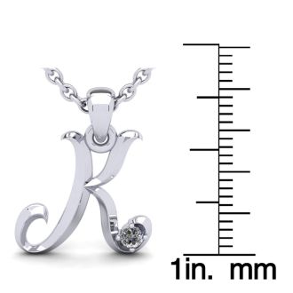 Letter K Diamond Initial Necklace In Sterling Silver With Free Chain