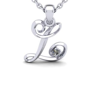 Letter L Diamond Initial Necklace In Sterling Silver With Free Chain