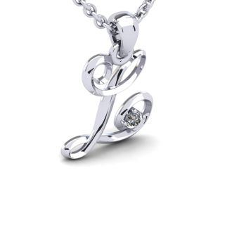 Letter L Diamond Initial Necklace In White Gold With Free Chain