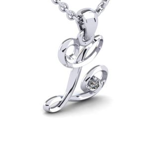 Letter L Diamond Initial Necklace In Sterling Silver With Free Chain