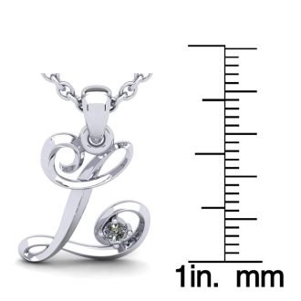 Letter L Diamond Initial Necklace In White Gold With Free Chain