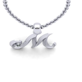 Letter M Diamond Initial Necklace In Sterling Silver With Free Chain