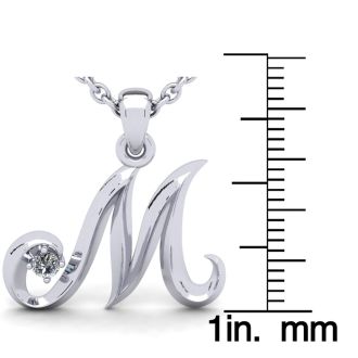 Letter M Diamond Initial Necklace In Sterling Silver With Free Chain
