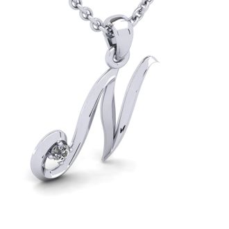 Letter N Diamond Initial Necklace In White Gold With Free Chain