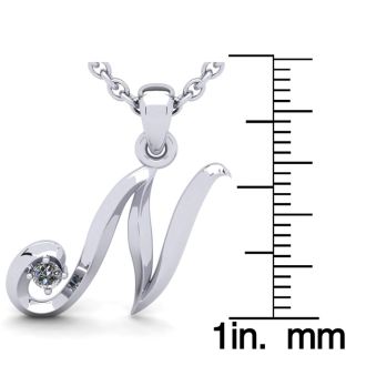 Letter N Diamond Initial Necklace In Sterling Silver With Free Chain