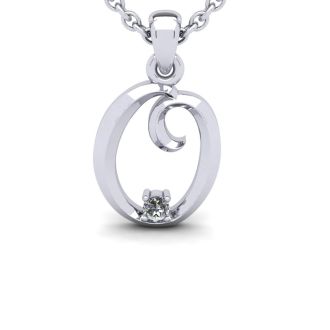Letter O Diamond Initial Necklace In White Gold With Free Chain