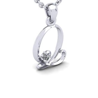 Letter Q Diamond Initial Necklace In White Gold With Free Chain