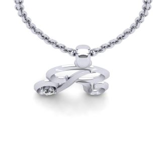 Letter R Diamond Initial Necklace In Sterling Silver With Free Chain