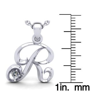 Letter R Diamond Initial Necklace In White Gold With Free Chain
