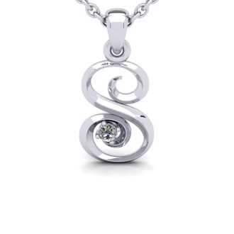 Letter S Diamond Initial Necklace In White Gold With Free Chain