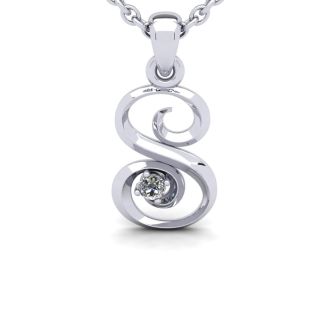 Letter S Diamond Initial Necklace In Sterling Silver With Free Chain
