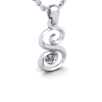 Letter S Diamond Initial Necklace In Sterling Silver With Free Chain