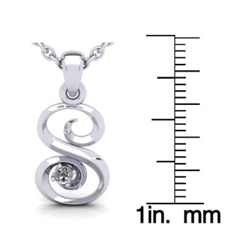 Letter S Diamond Initial Necklace In White Gold With Free Chain