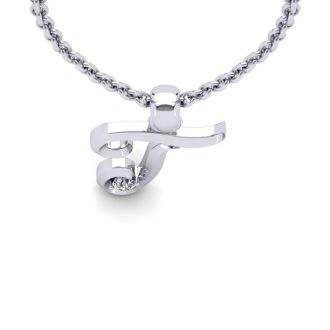 Letter T Diamond Initial Necklace In White Gold With Free Chain