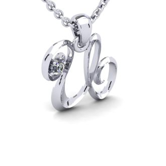 Letter U Diamond Initial Necklace In White Gold With Free Chain