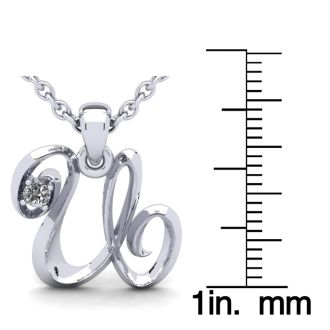 Letter U Diamond Initial Necklace In Sterling Silver With Free Chain